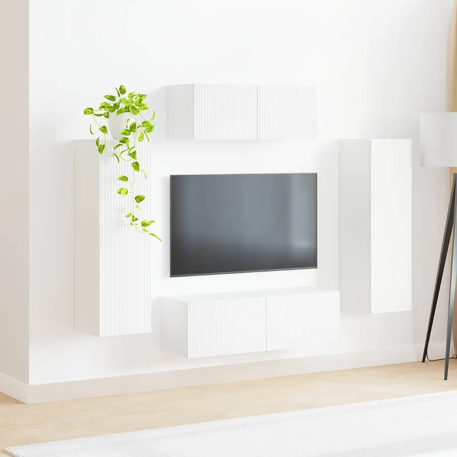 Ensemble meuble TV Montage mural 3 pcs Blanc Bois d'ingénierie - 4