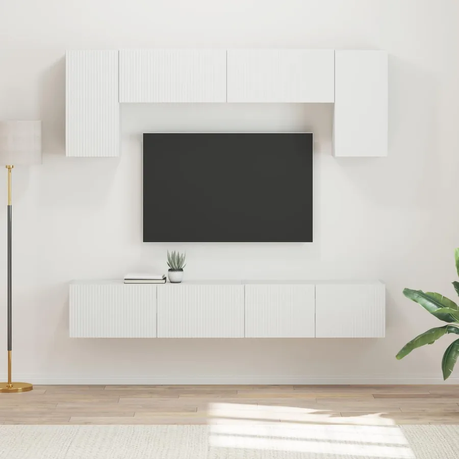 Ensemble meuble TV Montage mural 4 pcs Blanc Bois d'ingénierie