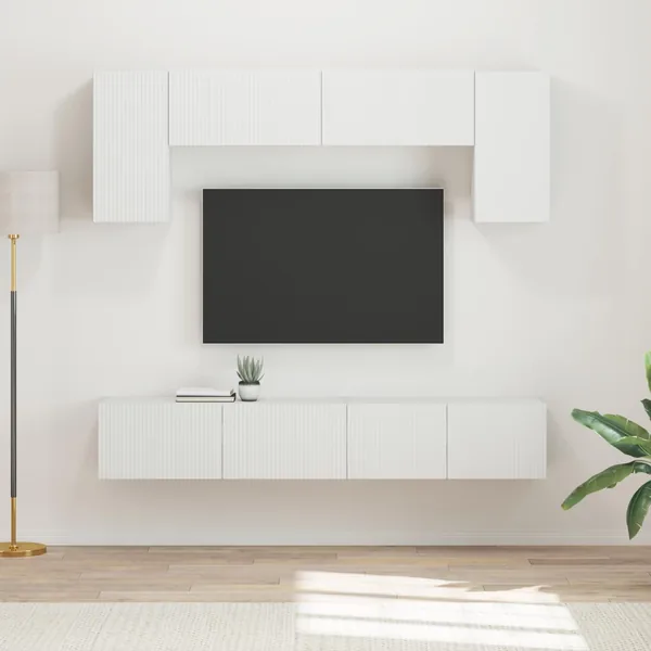 Ensemble meuble TV Montage mural 4 pcs Blanc Bois d'ingénierie