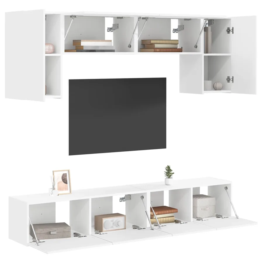 Ensemble meuble TV Montage mural 4 pcs Blanc Bois d'ingénierie - 3