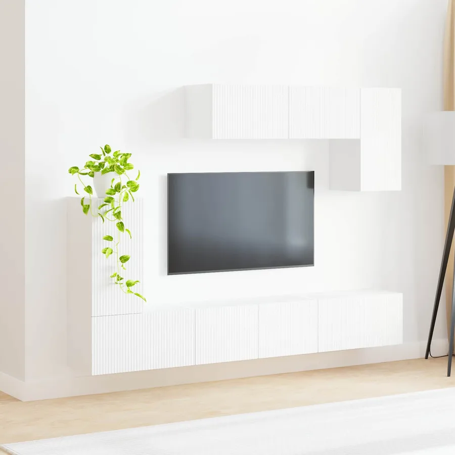 Ensemble meuble TV Montage mural 4 pcs Blanc Bois d'ingénierie - 4