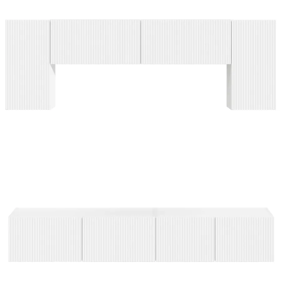 Ensemble meuble TV Montage mural 4 pcs Blanc Bois d'ingénierie - 9