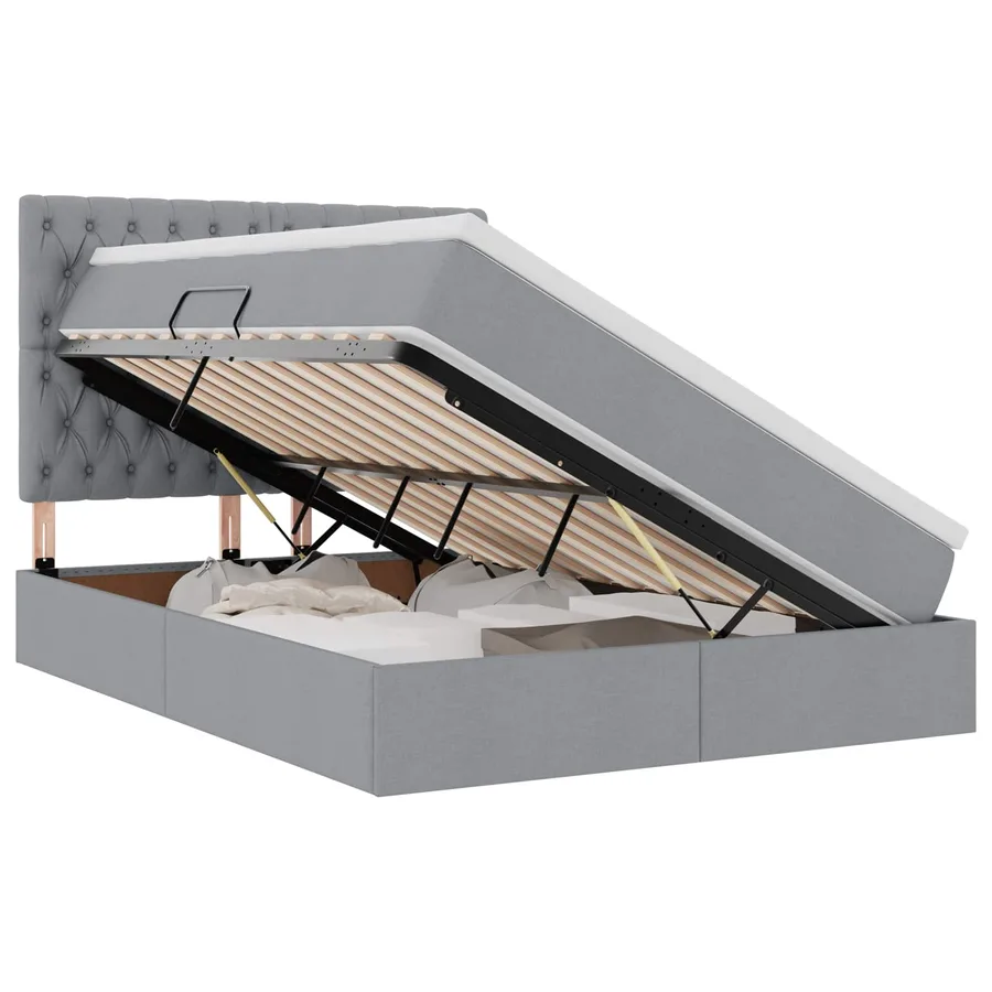 Lit de rangement LED avec matelas Gris clair 140 x 190 cm Tissu - 2