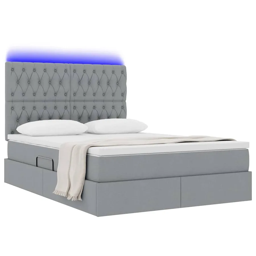 Lit de rangement LED avec matelas Gris clair 140 x 190 cm Tissu - 3