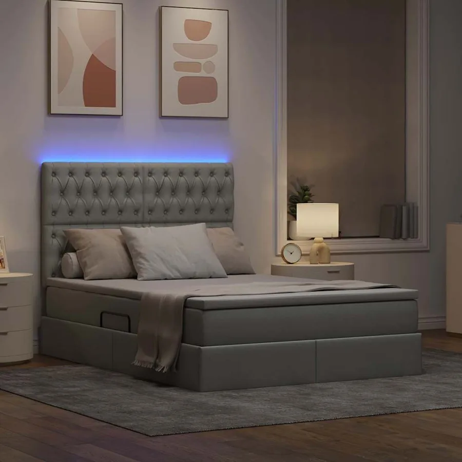 Lit de rangement LED avec matelas Gris clair 140 x 190 cm Tissu - 5