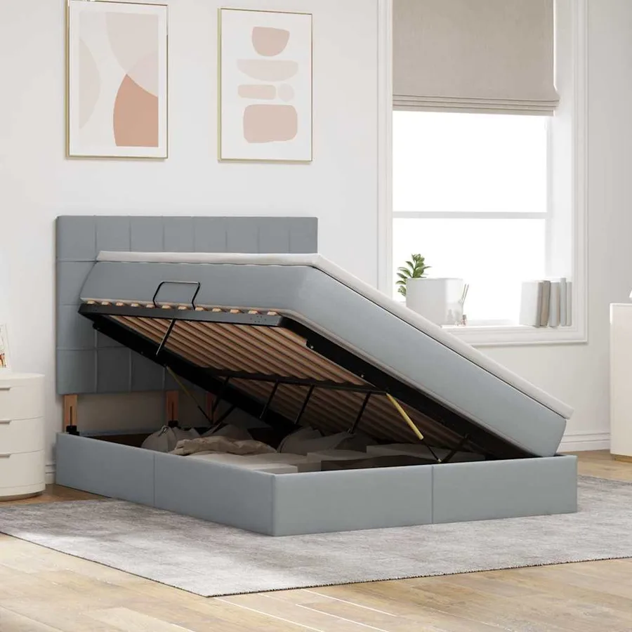 Lit de rangement LED avec matelas Gris clair 140 x 190 cm Tissu - 4