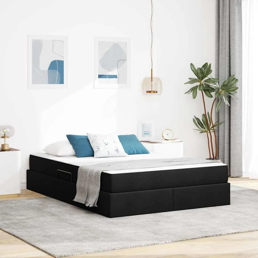 Lit avec rangement et matelas Noir 140 x 190 cm Polyester