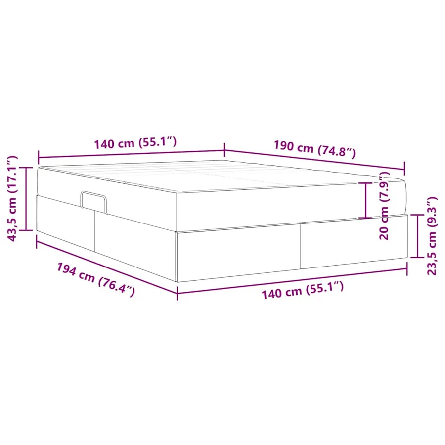 Lit avec rangement et matelas Noir 140 x 190 cm Polyester - 15