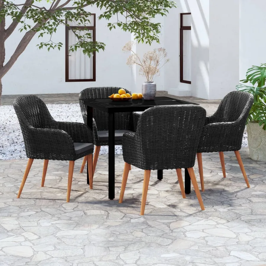 Ensemble à manger de jardin avec coussins 5 pcs Noir