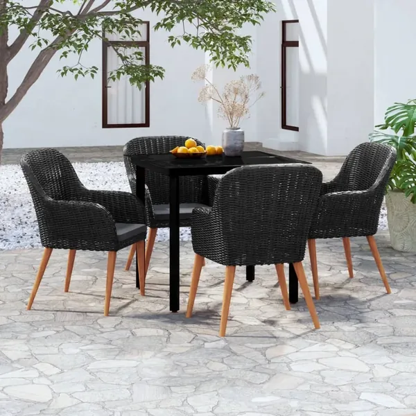 Ensemble à manger de jardin avec coussins 5 pcs Noir