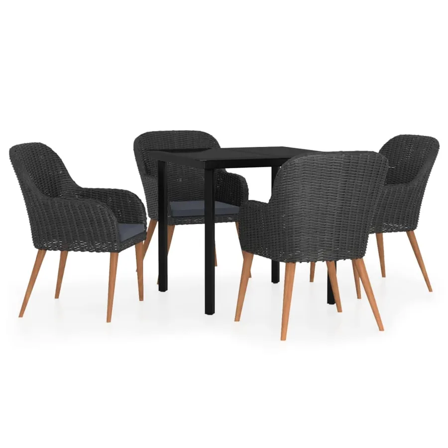Ensemble à manger de jardin avec coussins 5 pcs Noir - 2