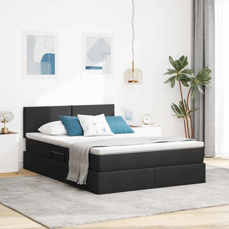 Lit avec rangement et matelas avec matelas Noir 140 x 190 cm
