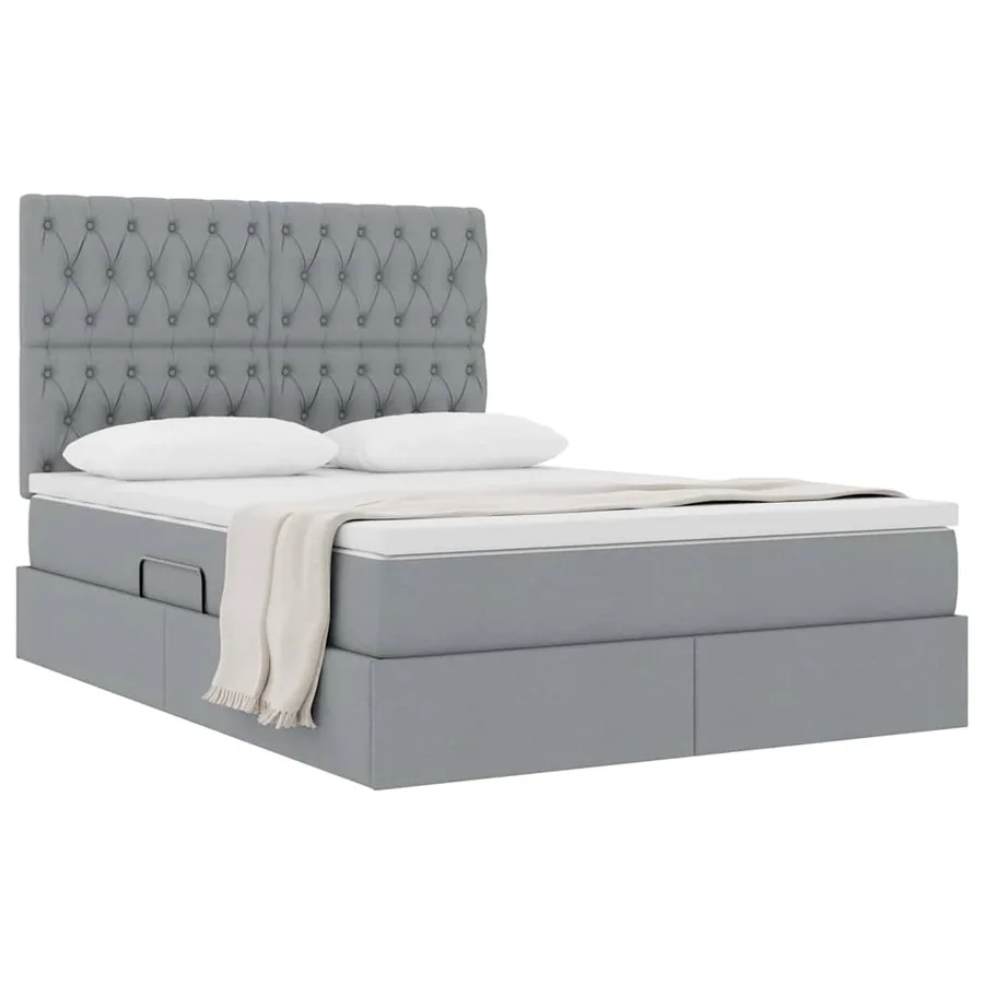 Lit avec rangement et matelas Gris clair 140 x 190 cm tissu - 3