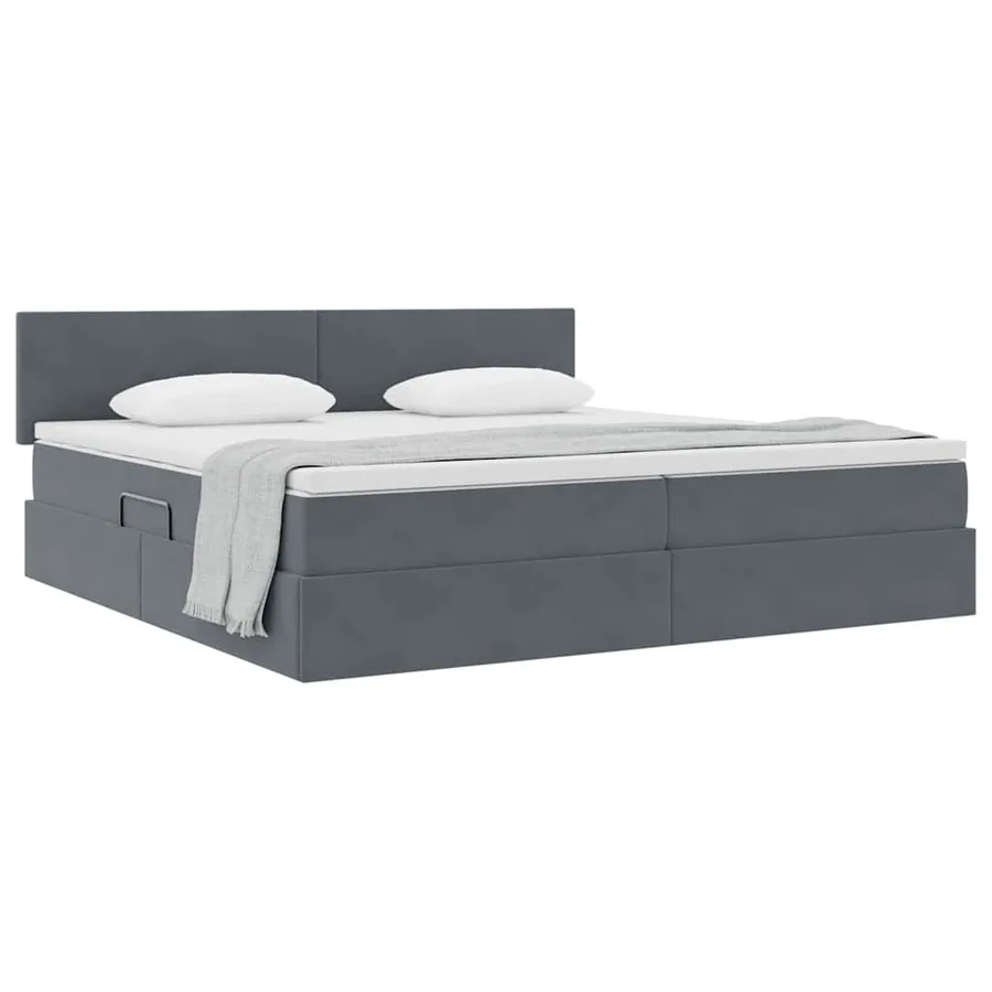 Lit de Rangement avec matelas Gris foncé 200 x 200 cm Velours - 3