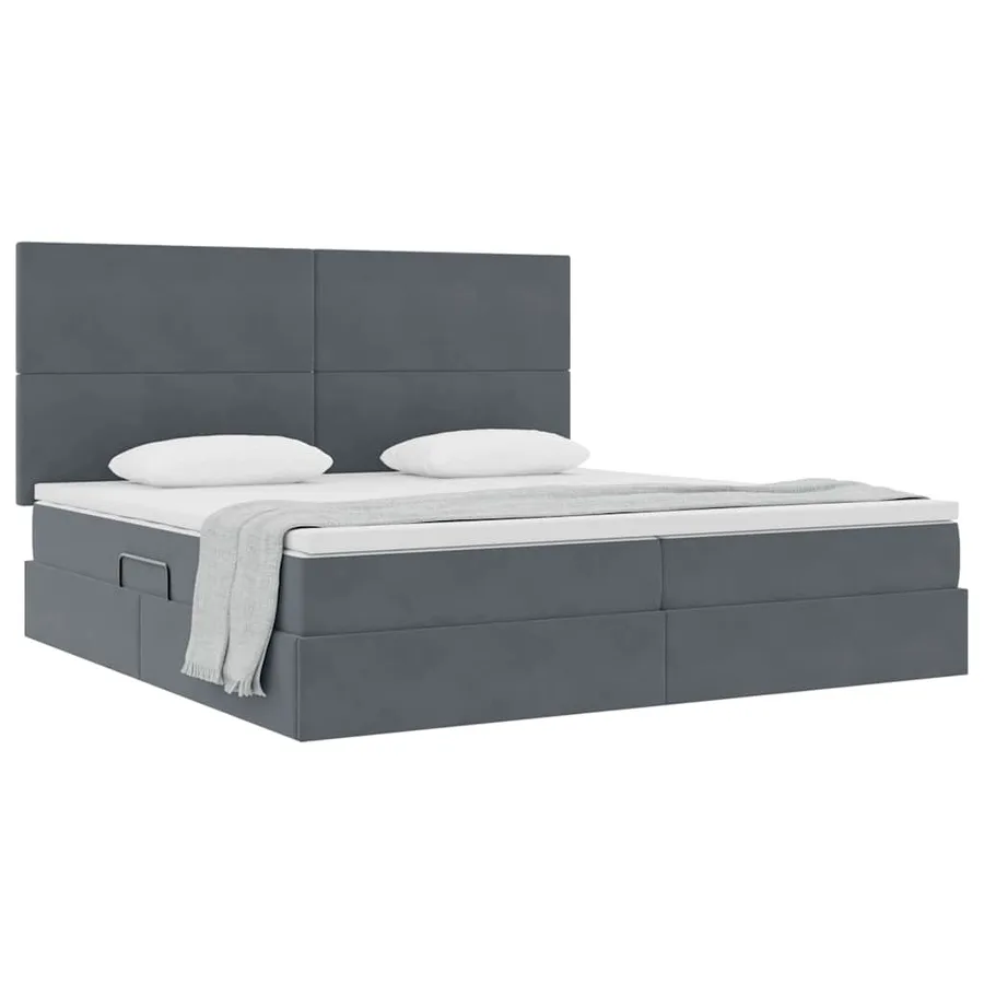 Lit avec rangement et matelas Gris foncé 200 x 200 cm Velours - 3