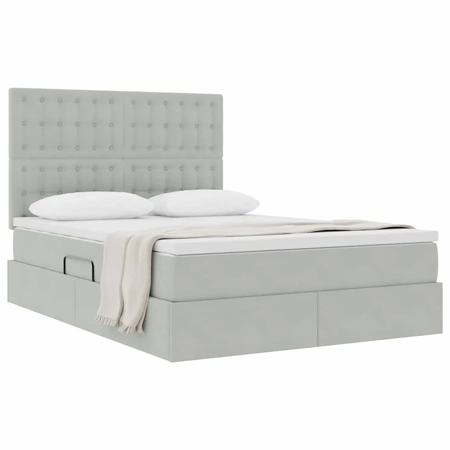 Lit avec rangement et matelas Gris clair 140 x 190 cm Velours - 3
