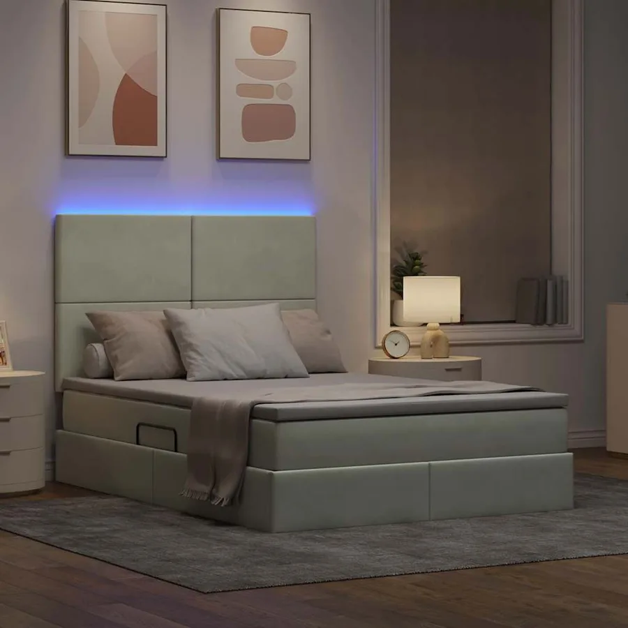 Lit de rangement LED avec matelas Gris clair 140 x 190 cm - 5