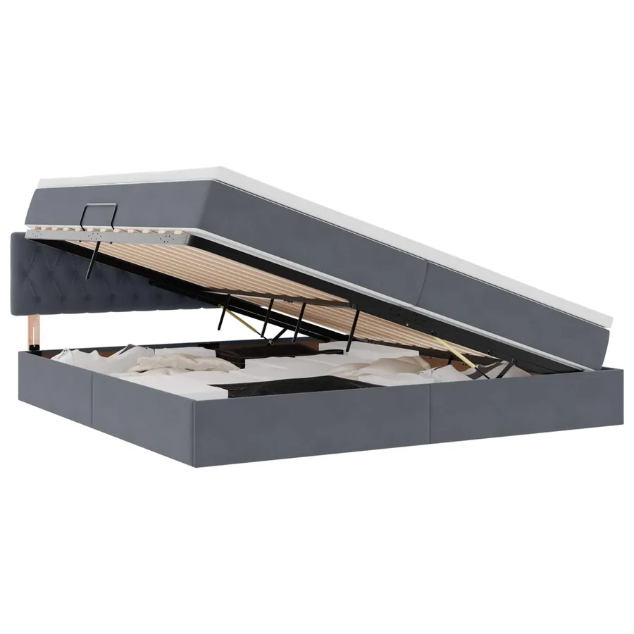 Lit de rangement LED avec matelas Gris foncé 200 x 200 cm - 2