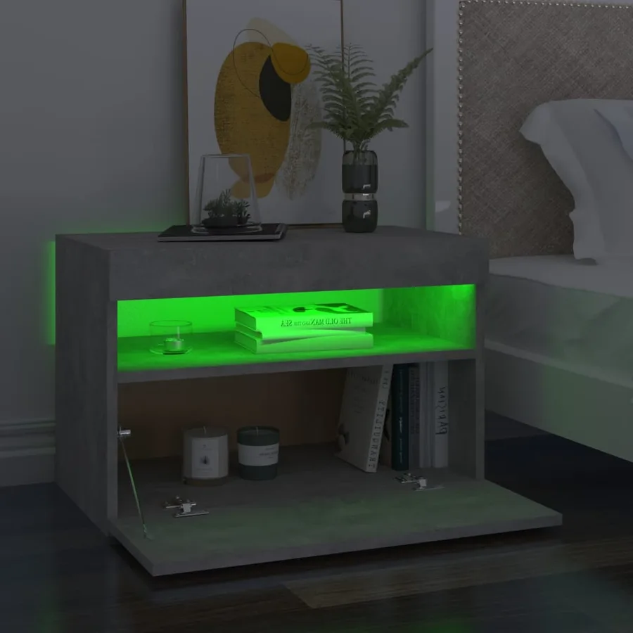 Tables de chevet avec lumières LED 2 pcs gris béton 60x35x40 cm - 3
