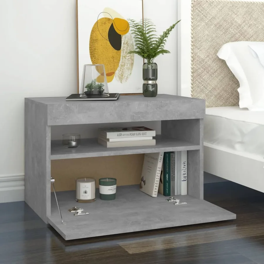 Tables de chevet avec lumières LED 2 pcs gris béton 60x35x40 cm - 6