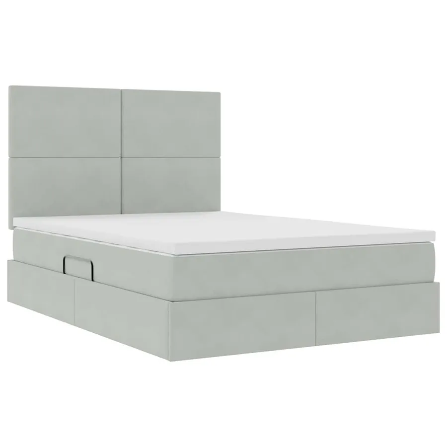 Lit avec rangement et matelas Gris clair 140 x 190 cm Velours - 5
