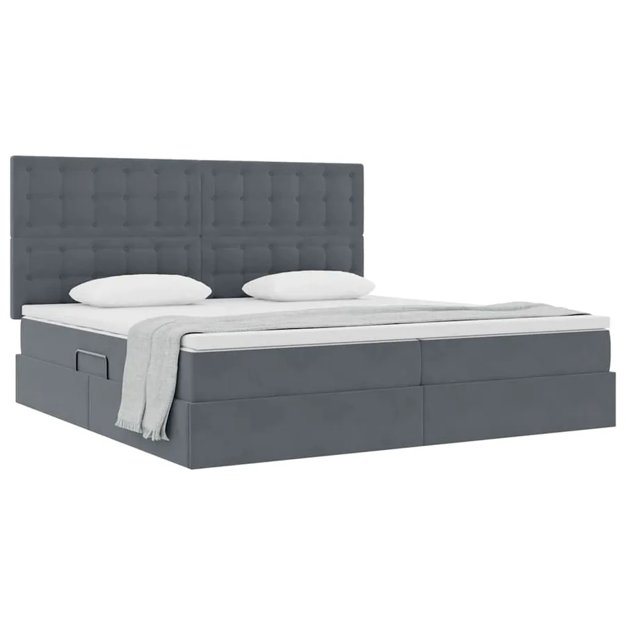 Lit avec rangement et matelas Gris foncé 200 x 200 cm Velours - 3
