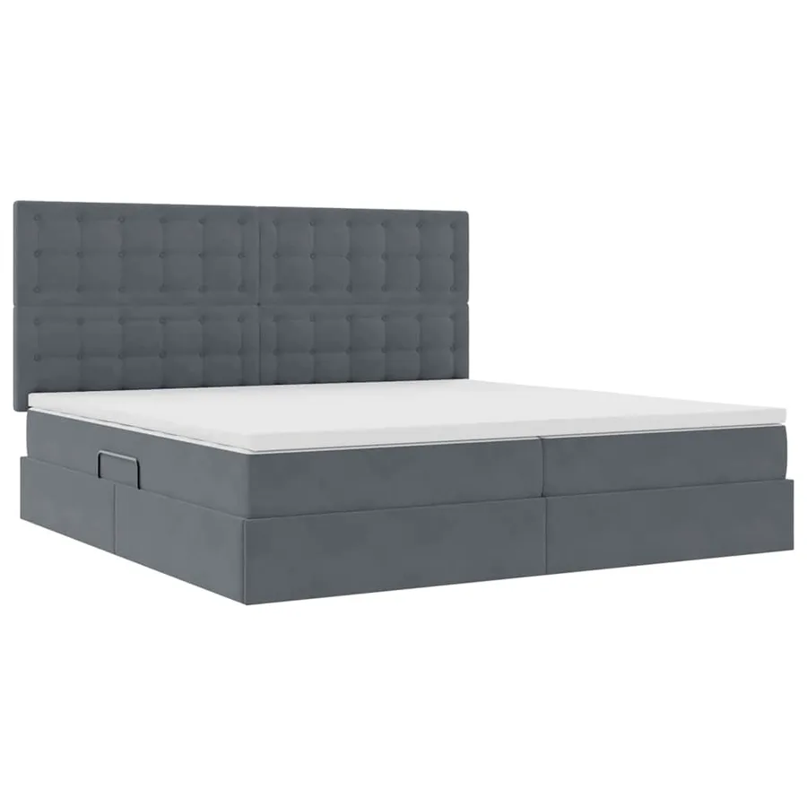 Lit avec rangement et matelas Gris foncé 200 x 200 cm Velours - 5