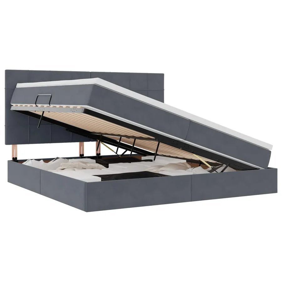 Lit de rangement LED avec matelas Gris foncé 200 x 200 cm - 2