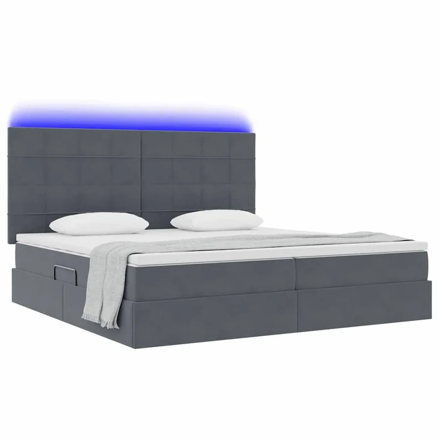 Lit de rangement LED avec matelas Gris foncé 200 x 200 cm - 3
