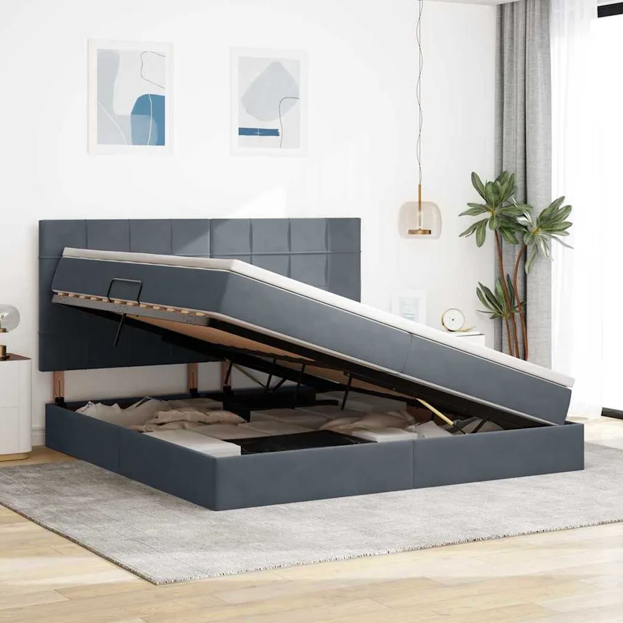 Lit de rangement LED avec matelas Gris foncé 200 x 200 cm - 4