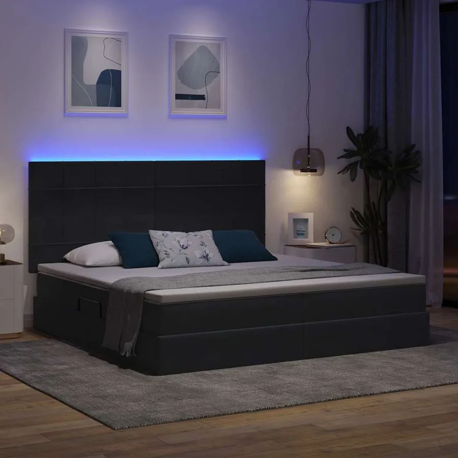 Lit de rangement LED avec matelas Gris foncé 200 x 200 cm - 5