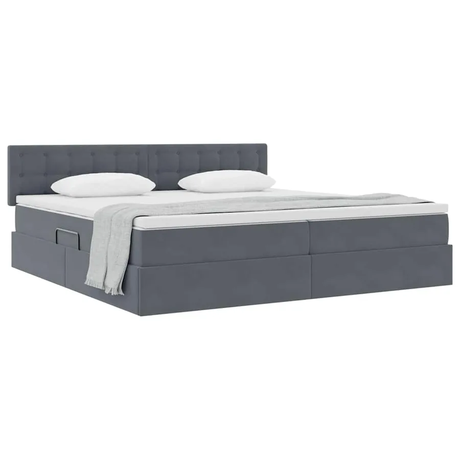 Lit de Rangement avec matelas Gris foncé 200 x 200 cm Velours - 3