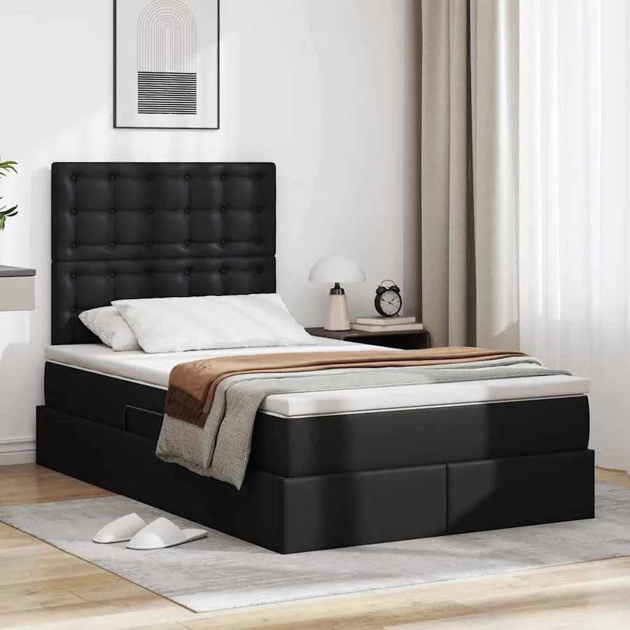 Lit avec rangement et LED Noir 120 x 200 cm Simili cuir