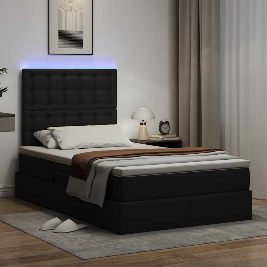 Lit avec rangement et LED Noir 120 x 200 cm Simili cuir - 5