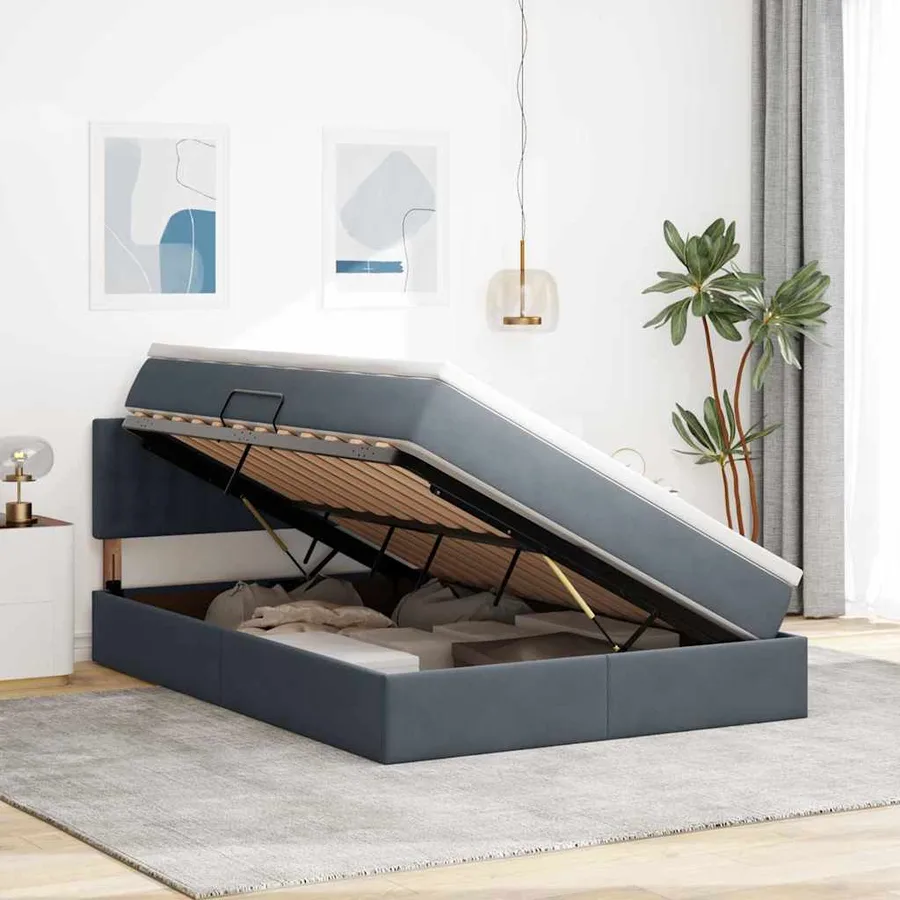 Lit de rangement LED avec matelas Gris foncé 140 x 190 cm - 4