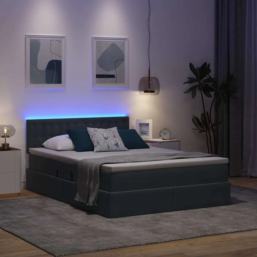 Lit de rangement LED avec matelas Gris foncé 140 x 190 cm - 5
