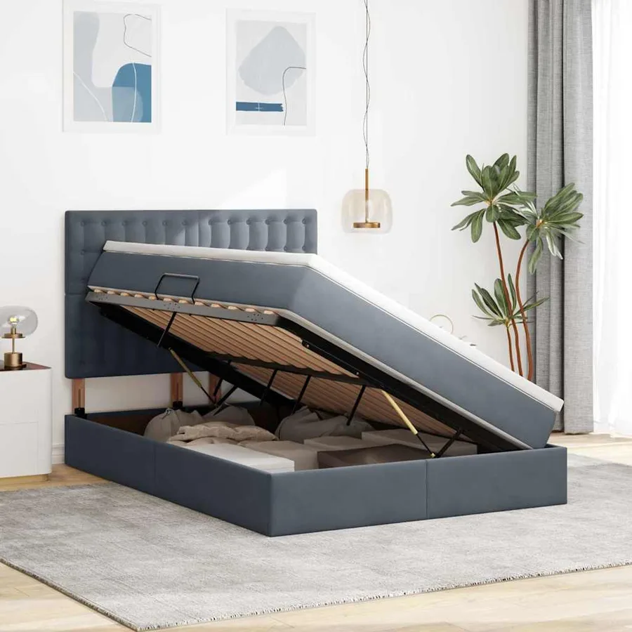 Lit de rangement LED avec matelas Gris foncé 140 x 190 cm - 4