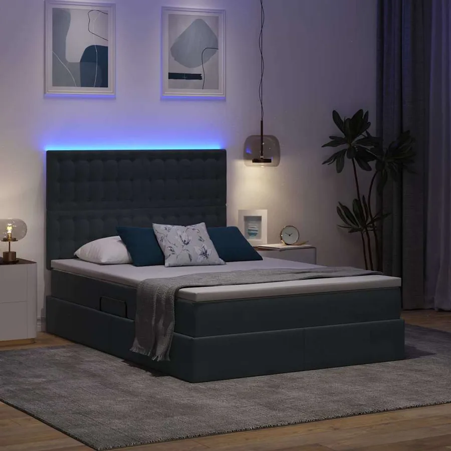 Lit de rangement LED avec matelas Gris foncé 140 x 190 cm - 5