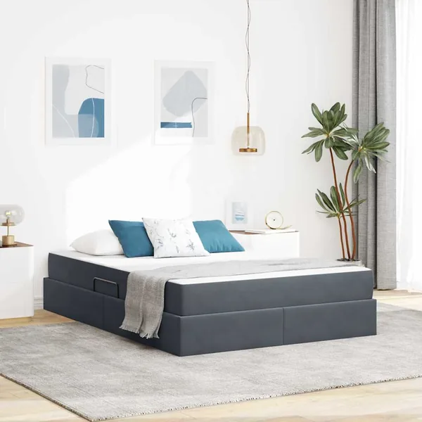 Lit avec rangement et matelas Gris foncé 140 x 190 cm Velours