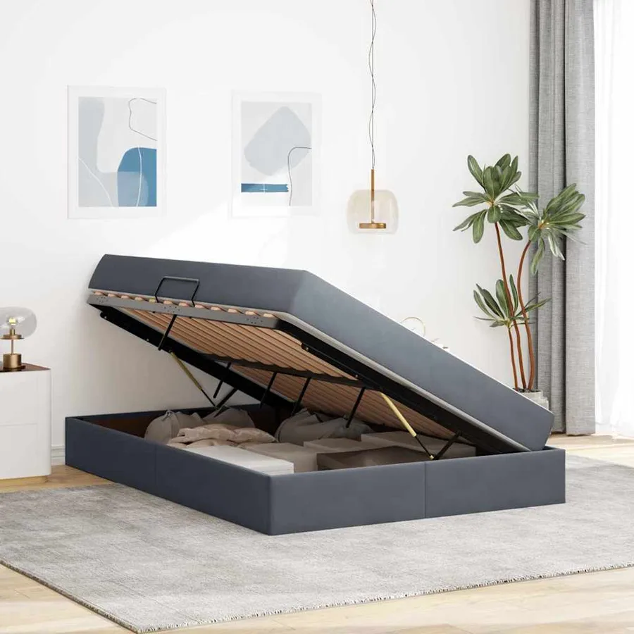 Lit avec rangement et matelas Gris foncé 140 x 190 cm Velours - 4
