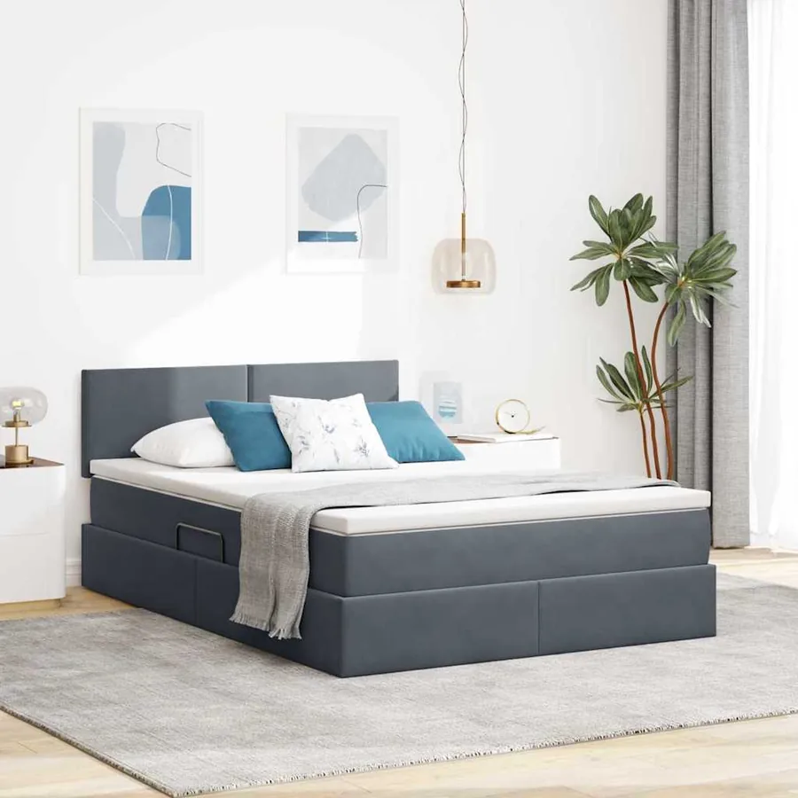 Lit de rangement LED avec matelas Gris foncé 140 x 190 cm