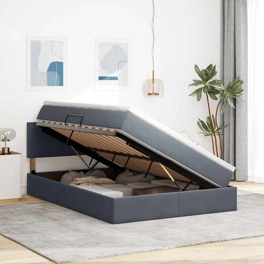 Lit de rangement LED avec matelas Gris foncé 140 x 190 cm - 4