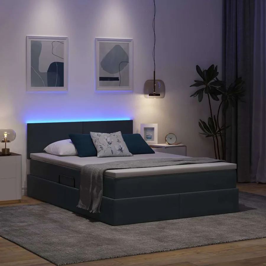 Lit de rangement LED avec matelas Gris foncé 140 x 190 cm - 5