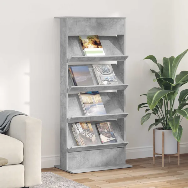 Étagère à magazines avec étagère Gris béton 70 x 41 x 156 cm