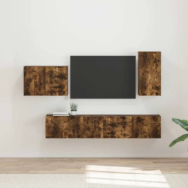 Ensemble de meuble TV mural 4 pcs Chêne fumé Bois d'ingénierie
