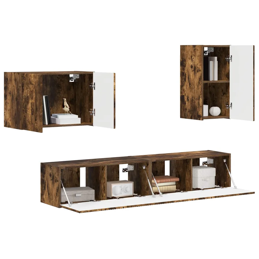 Ensemble de meuble TV mural 4 pcs Chêne fumé Bois d'ingénierie - 3