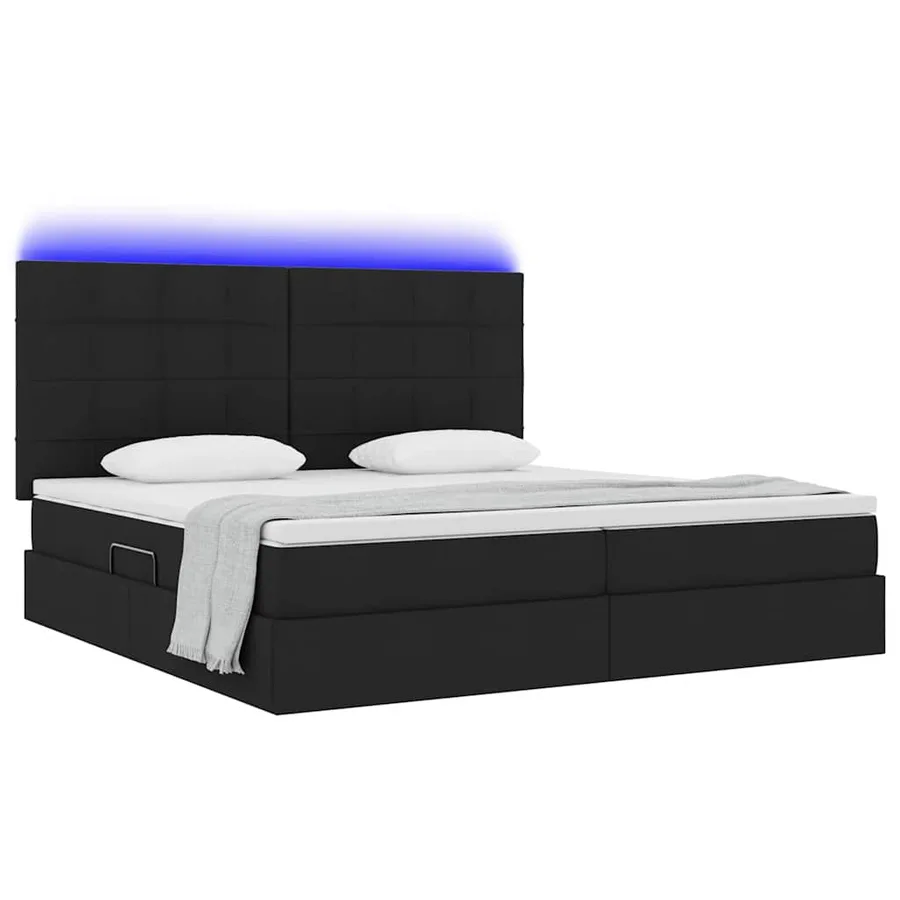 Lit de rangement LED avec matelas Noir 200 x 200 cm Tissu - 3