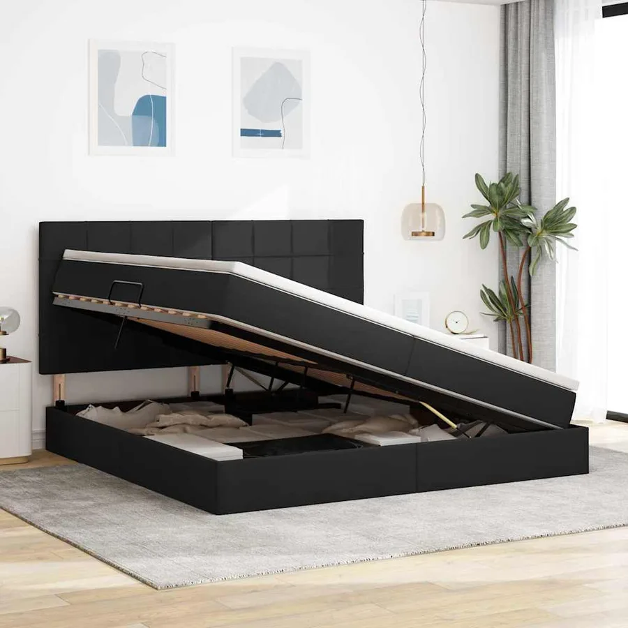 Lit de rangement LED avec matelas Noir 200 x 200 cm Tissu - 4