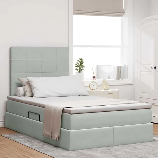 Lit de rangement LED avec matelas Gris clair 120 x 200 cm