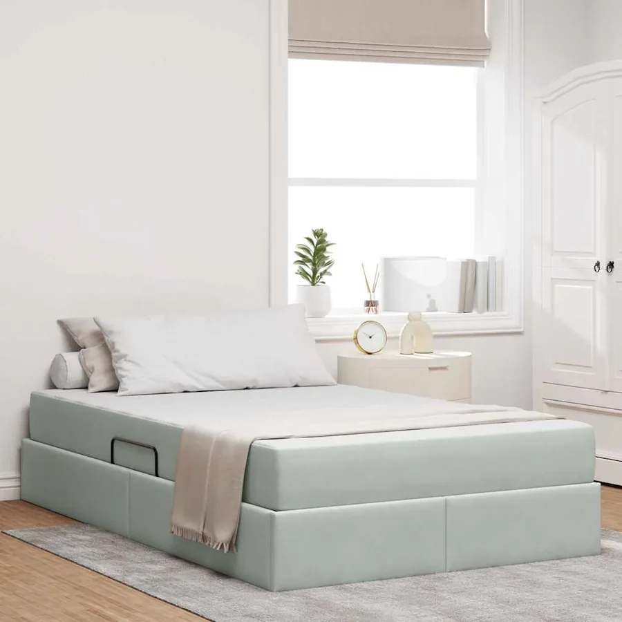 Lit avec rangement et matelas Gris clair 120 x 200 cm Velours